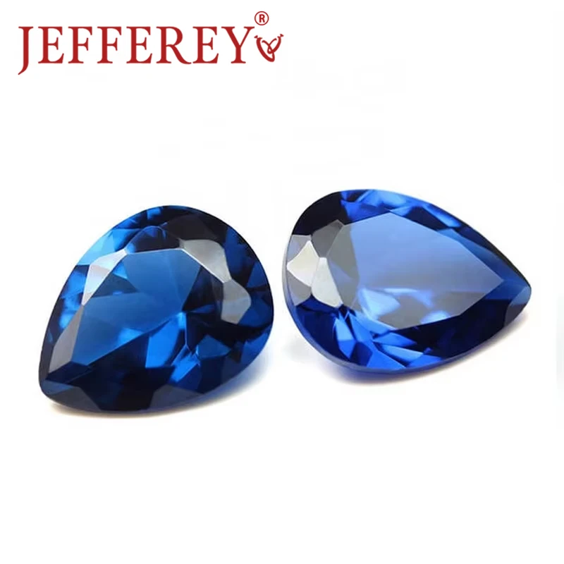 8A Sapphire Pear Shape Loose Gemstone Blue Colour Synthetic Stone 4x6mm-15x20mm Lab Grown Stone for Jewelry Marking