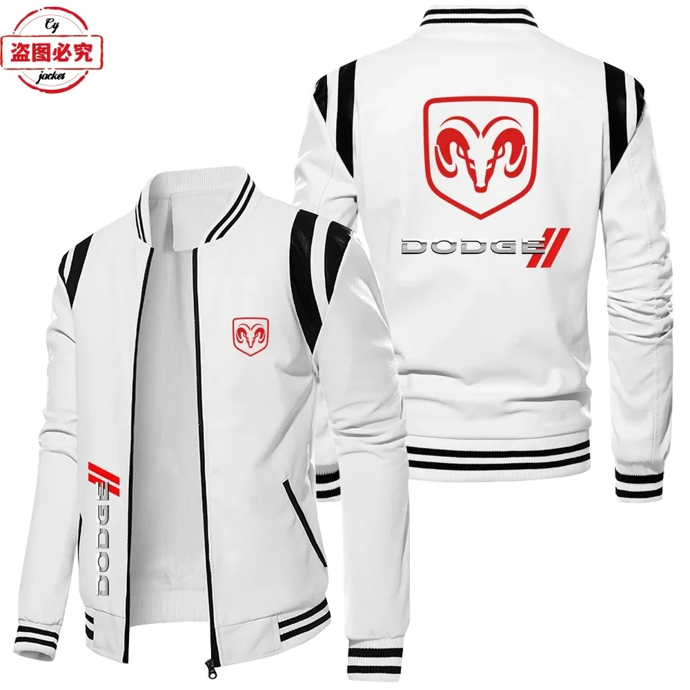 Dodge car logo retro washed pu contrasting color leather jacket windproof men's autumn and winter velvet racing suit