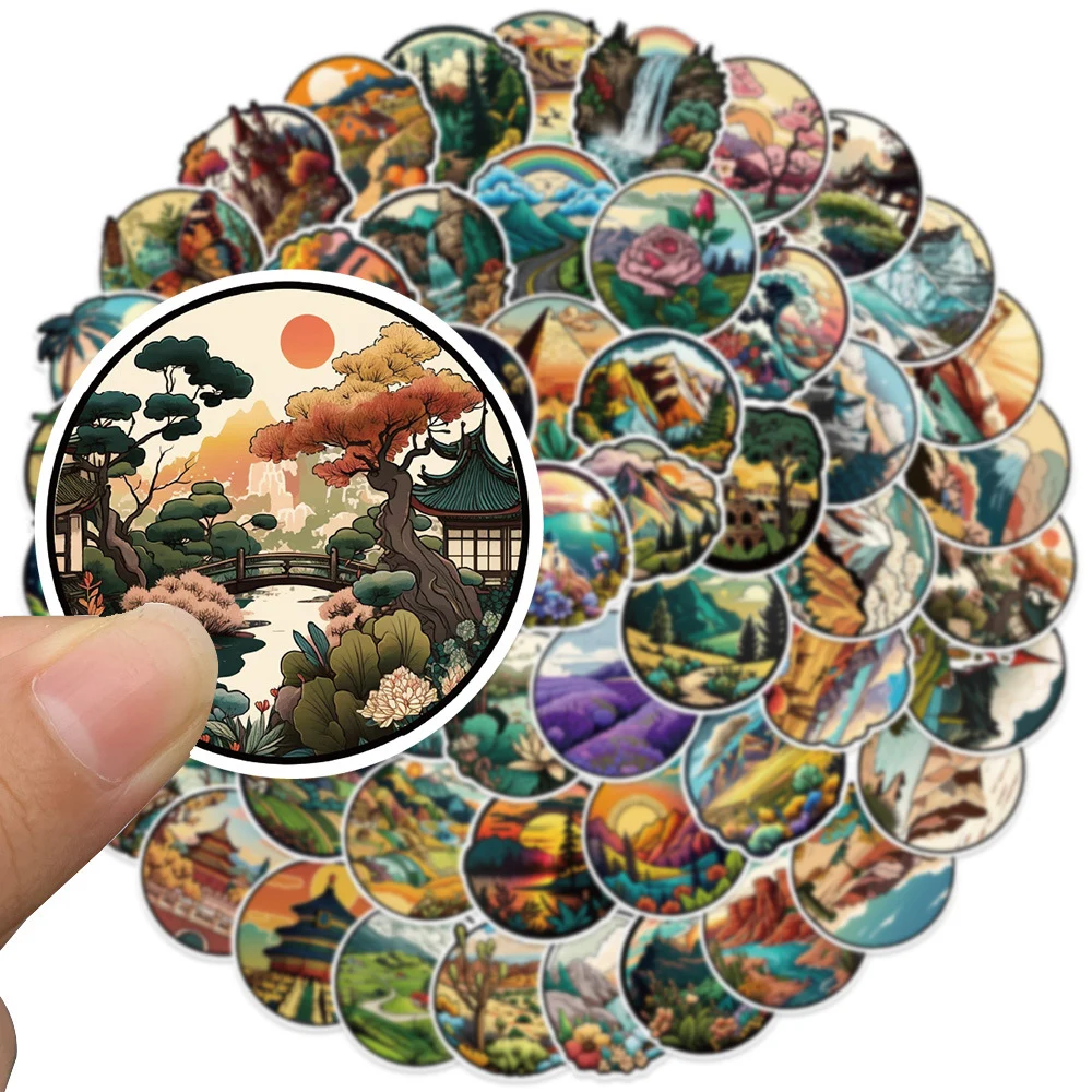 

10/30/50pcs Cartoon Outdoor Travel Scenery Stickers World Landscape Graffiti Decals Luggage Laptop Phone Waterproof Sticker Pack