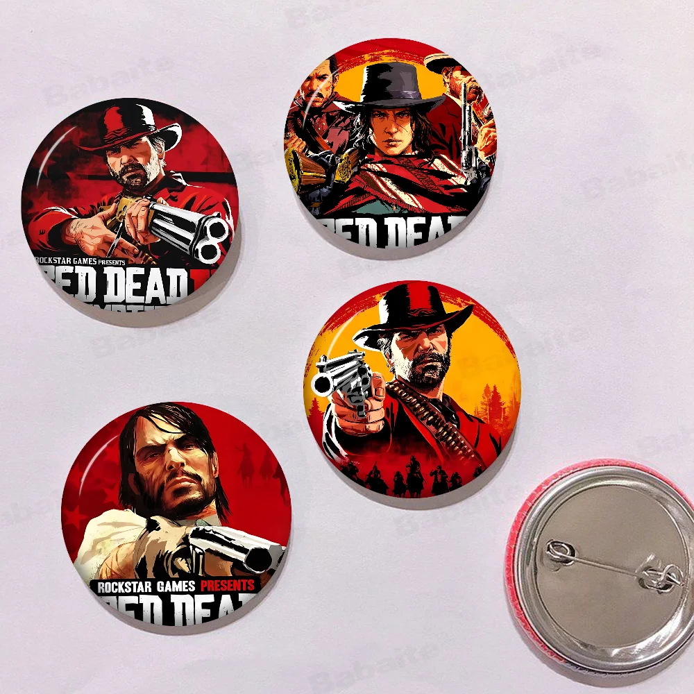 Broches rondes de dessin animé Red Dead Redemption 32/44/58mm, épingles faites à la main pour sac à dos, accessoires de bijoux, cadeaux, Badge créatif