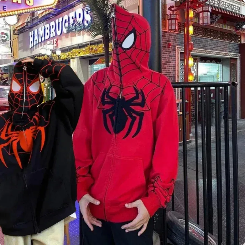 Sky02 หลวมHooded Sweatshirt Y2kผู้ชายSpiderพิมพ์Hoodiesผู้หญิงHip Hopซิปเสื้อแขนยาวเสื้อแจ็คเก็ตฤดูใบไม้ร่วงฤดูหนาวHara88Ji