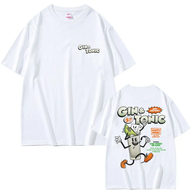 

Gin Tonic Cocktail Lover Funny Meme T-shirt Men Women Casual Oversized Crewneck T Shirts Summer Men's Vintage Soft Cotton Tees