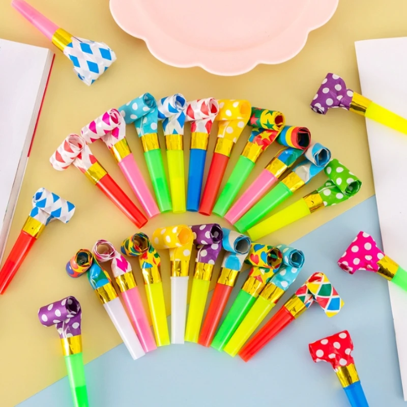 20pcs Colorful Blow Dragon Whistle Blow Horn Whistle Birthday Party Toys Party Supplies Gifts