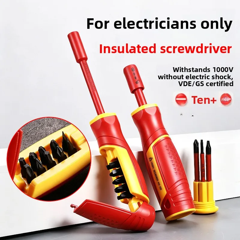 Insulated Multi‑Functional Screwdriver, Anti‑Slip Strong‑Magnetic Precision Bits Portable Electrician Hand‑Repa