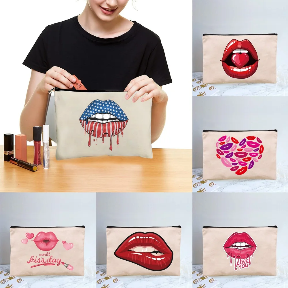 Mouth Lipstick Bage Women Makeup Bag Zipper Cosmetic Bags Casual Carrying Travel Portable Fold Storage Purse Case Make Up Cases