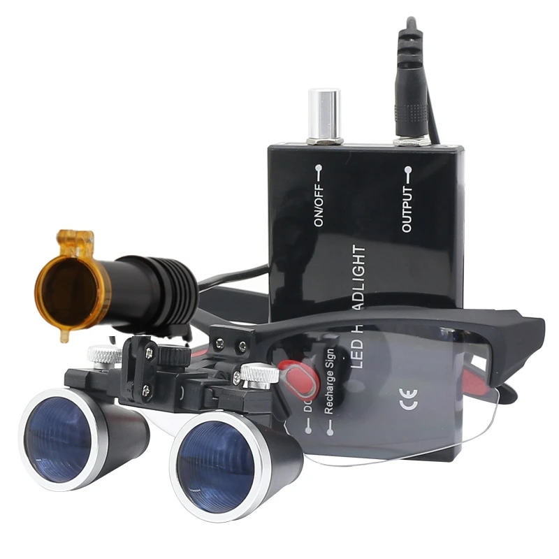 Dental Loupe with 5W Spot Size Adjustable Headlight Yellow Optical Filter Battery Medical Surgery Dentist Binocular Magnifier
