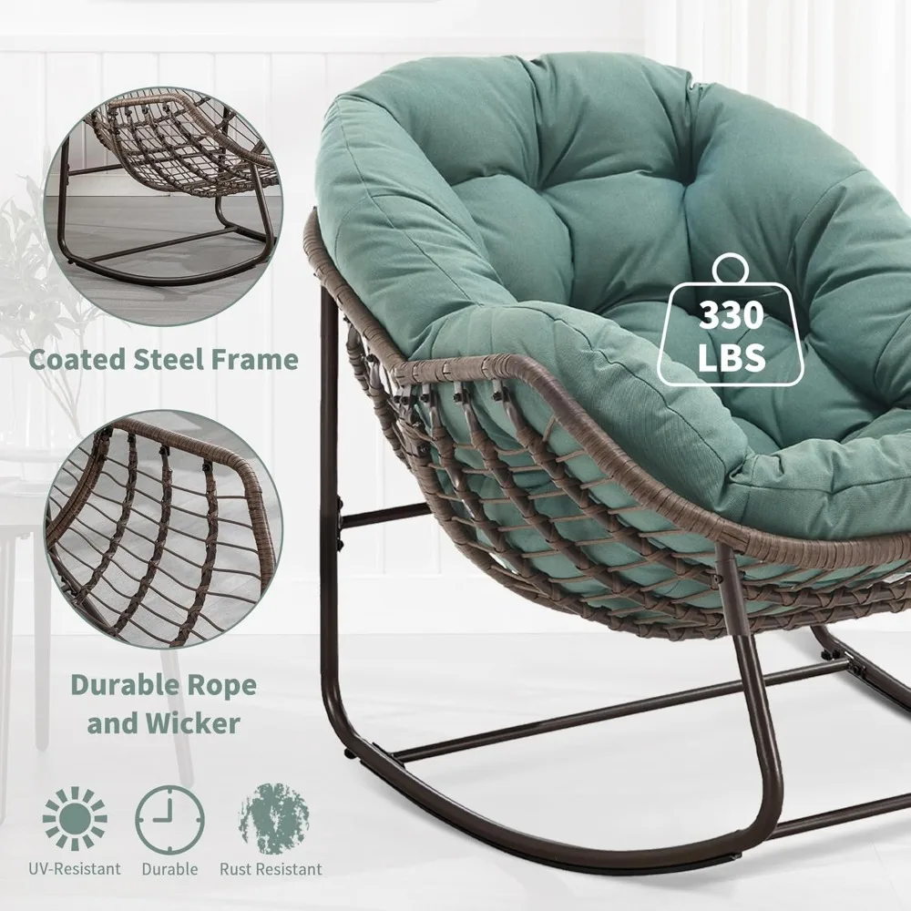 Outdoor Papasan Rocking Chair - Oversized Comfy Patio Chair Indoor Egg Royal Rattan Rocking Chair with Cushion