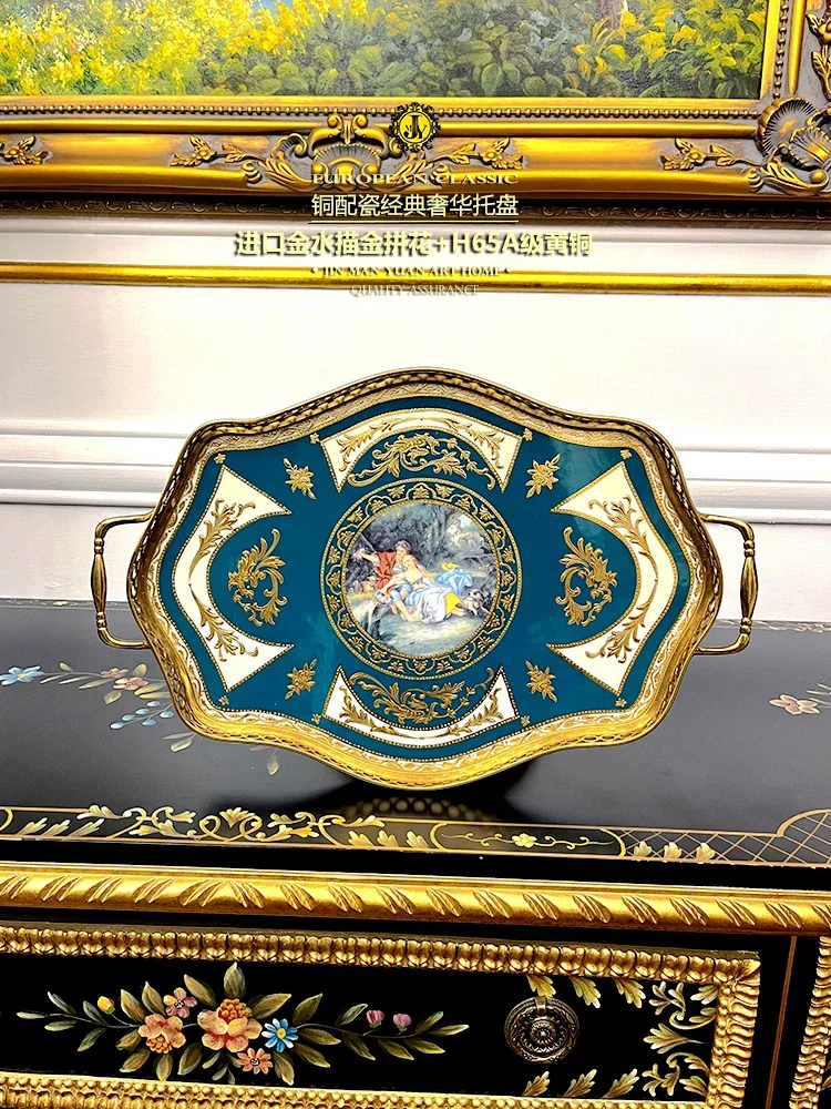 First-class, five-layer effect handmade brass with porcelain gilt tray French court style American villa restaurant