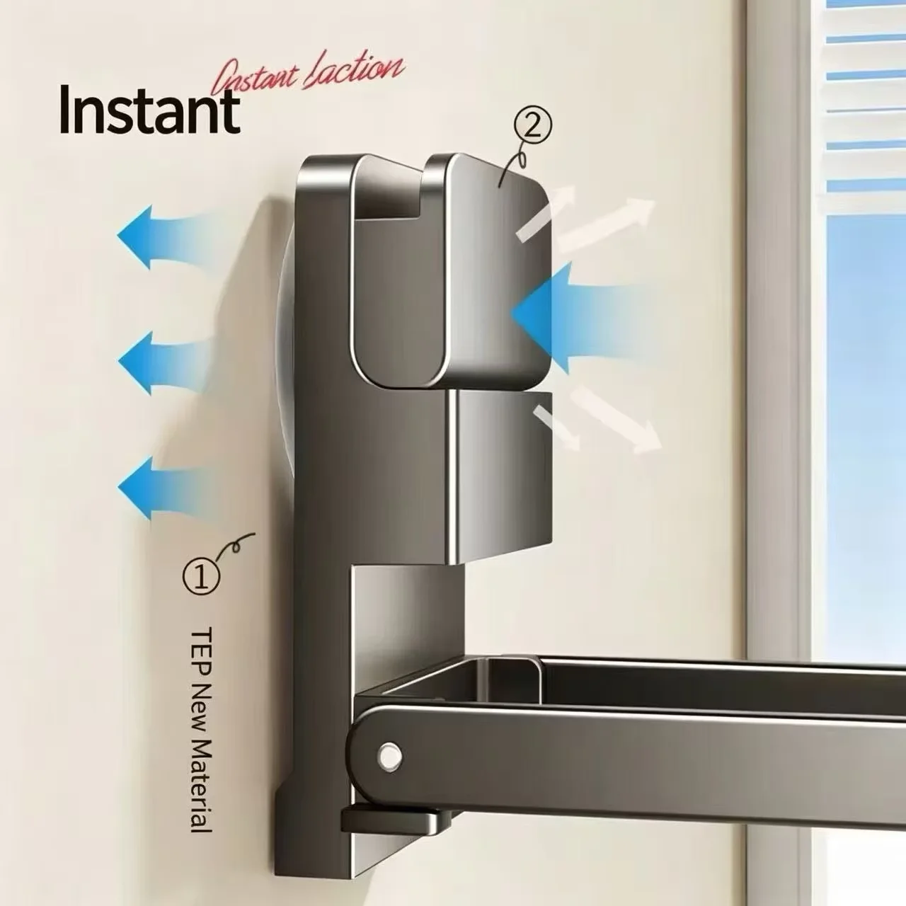 Foldable Bathroom Towel Rack Suction Cup Type Wall Hanging Hand Towel Holder No Drilling Required Storage Rack for Bathrooms