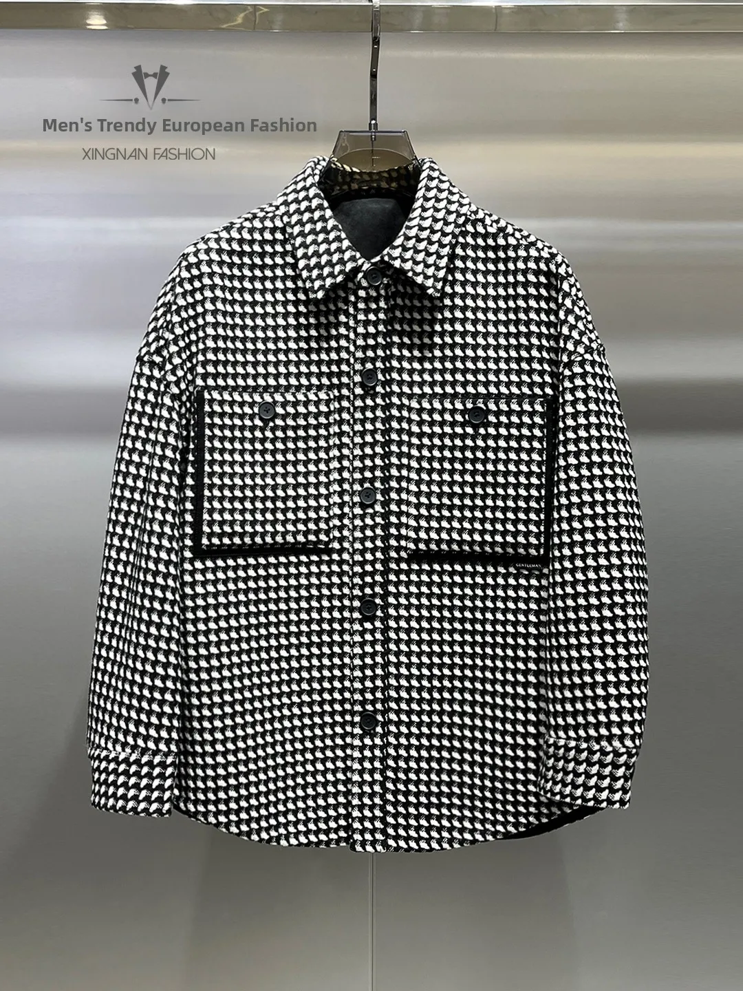 

Men's Winter Thiened Woolen irt Jaet Luxury Plaid Pattern Turn-down Collar Outerwear Youth Trend Polyester Blend Fiber