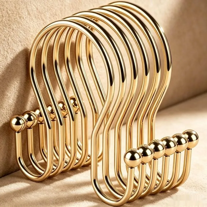 45 pcs Gold Double Ear Shower Curtain Rings, Smooth Sliding, Durable Iron Construction, for Shower Rods