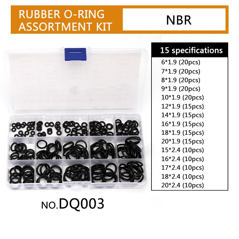 PCP DIY NBR-Dichtungs-O-Ringe, langlebige Dichtungsersatz, Außendurchmesser 6–20 mm, CS 1,5 mm, 1,9 mm, 2,4 mm, 15 Größen, Gummischeibe, 225 Stück/Set DQ003