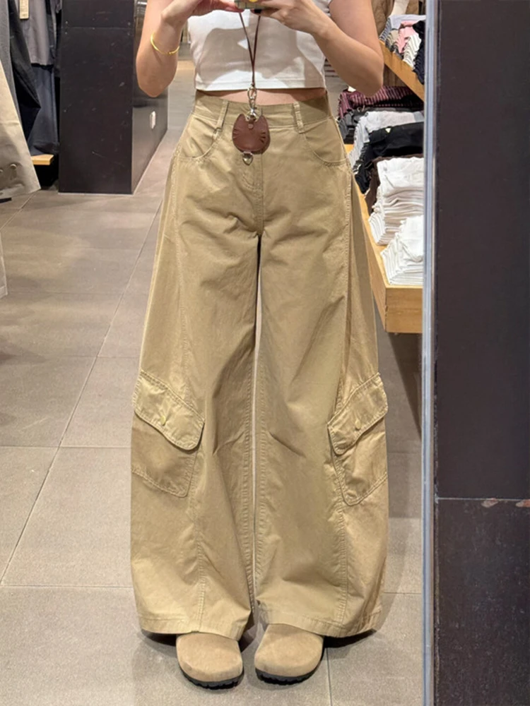 

Женские брюки-карго цвета хаки в американском рабочем стиле, широкие, с высокой талией, ретро-дизайн, повседневные, весна 2026, новая модель