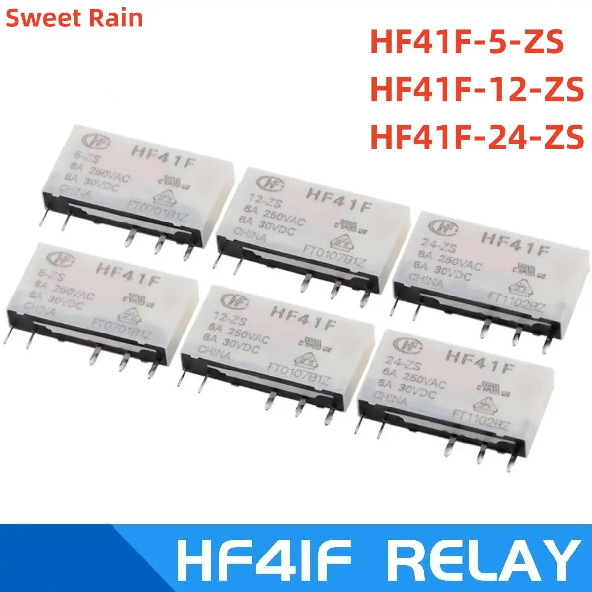 10Pcs HF relay HF41F-5-ZS HF41F-12-ZS HF41F-24-ZS HF41F 5V 12V 24V ZS Ultra thin power relay 5 Pin 6A 41F-1Z-C2-1 relay base New