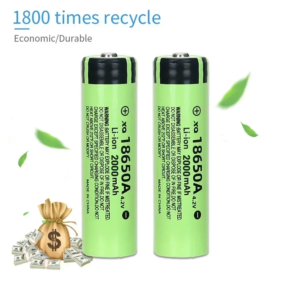 100% New 4.2V 2000mAh 18650 Battery Rechargeable Power Batteries 3C Discharge 18650 HD Cell Lithium Battery with LED Flashlight