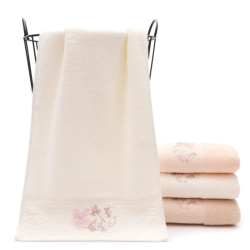 3pcs Cotton Towel Absorbent Bath Towels for Adults Comfortable Embroidered Facecloth Strong Water Absorption 34x74cm