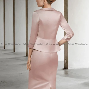 مخصص الوردي الفاتح والدة العروس اللباس مع سترة ثلاثة أرباع الدانتيل الرسمي القصير لحفل زفاف فساتين حفلة موسيقية مطرزة أفضل 6 فستان أم العروس الوردي مبيعا - رقم 6