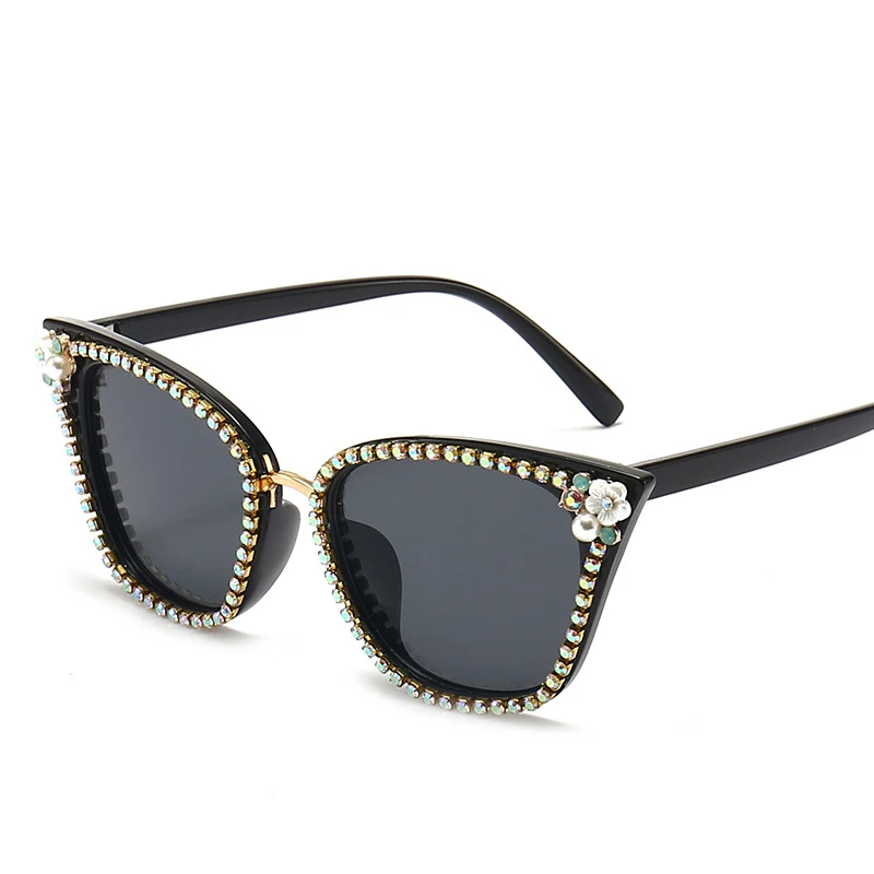 ICGUAA Retro Cat Eyes Crystal Deor Sun Glasses Women 2022 Music Festival Diamond Luxury Brand Women Bomb Shiny Sunglasses