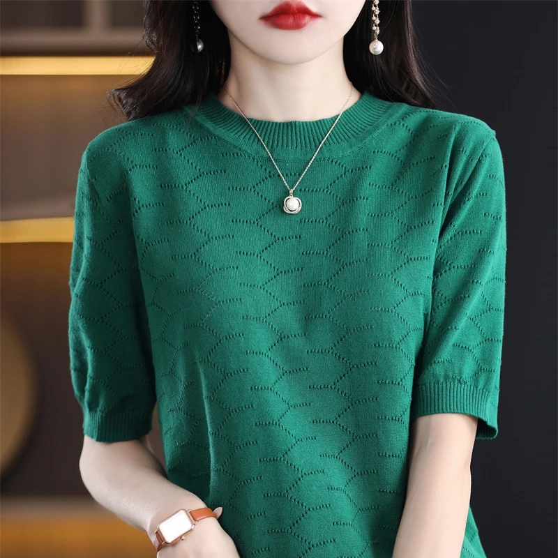 2023 Spring/Summer T-shirt Women\'s Korean Cotton T-shirt Women\'s T-shirt Top T-shirt Green Summer Short Sleeve