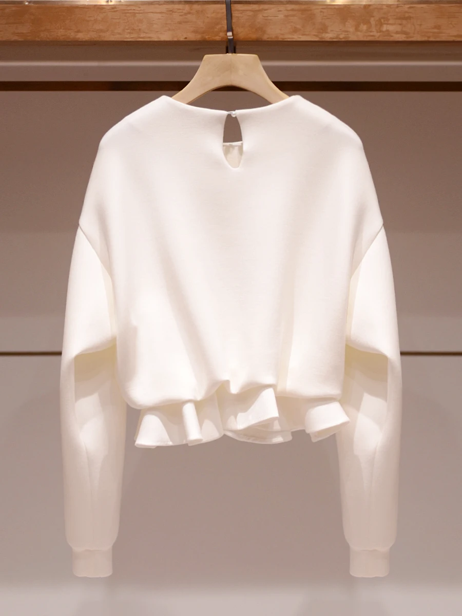 Felpa da donna ampia rotonda con motivo animale ricamato lungo Sve Top casual comodo per l'autunno inverno