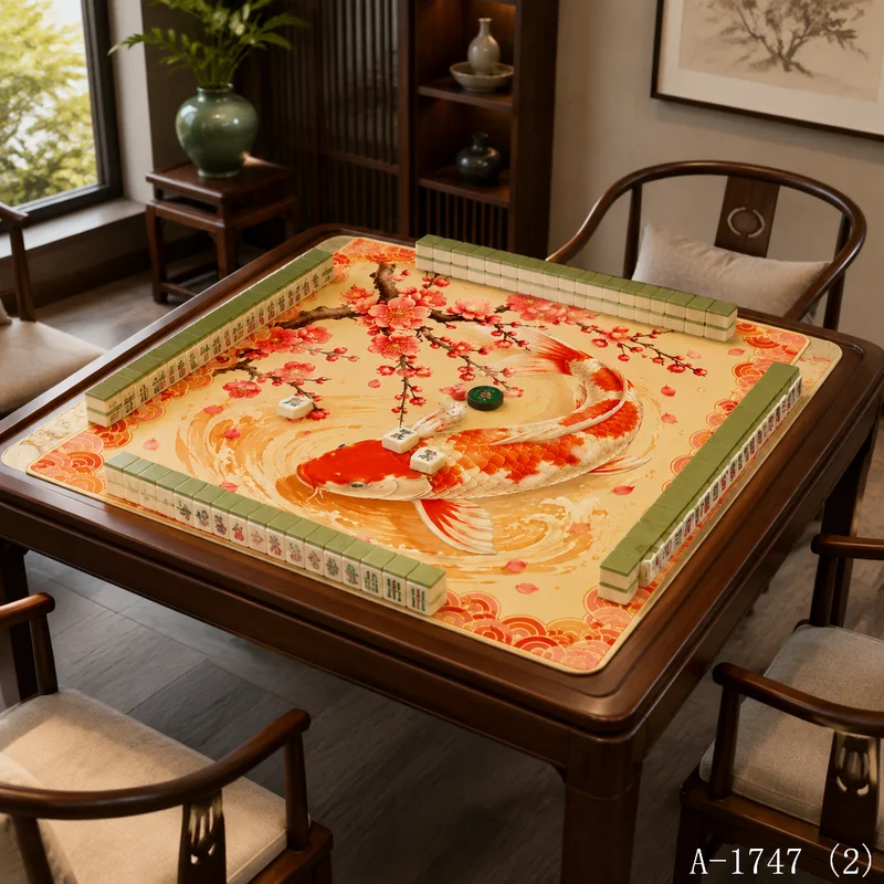 VIKAMA Chinese Mahjong Table Mat Diatom Mud Koi Lotus Non-slip Quick Dry for Home Use