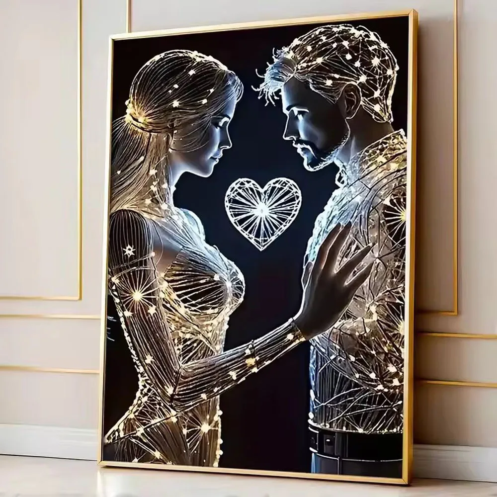 

Abstract Couple Heart-Shaped Ful Drill Diy Diamond Painting, Modern Classic Love Wall Decor for Living Room Bedroom Home Decor