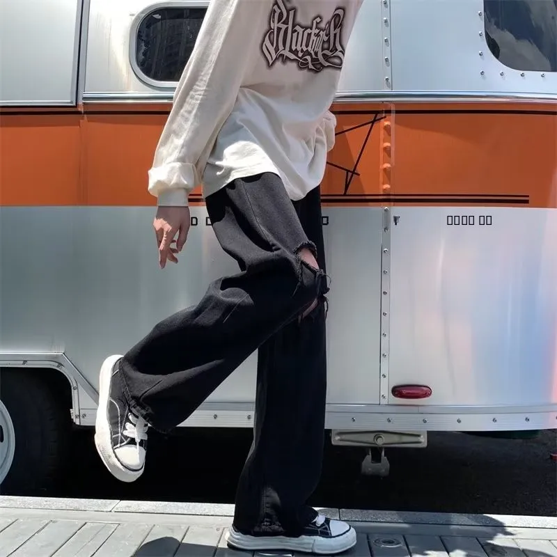 

Джинсы High Street до колен, свободного прямого кроя, повседневные, со средней посадкой, на молнии, для подростков, модные