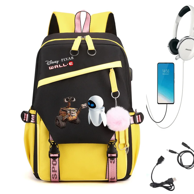 Disney Wall-E Robot USB Charging Schoolbag Male and Female Student Backpack Anime Cartoon School Bag Mochila