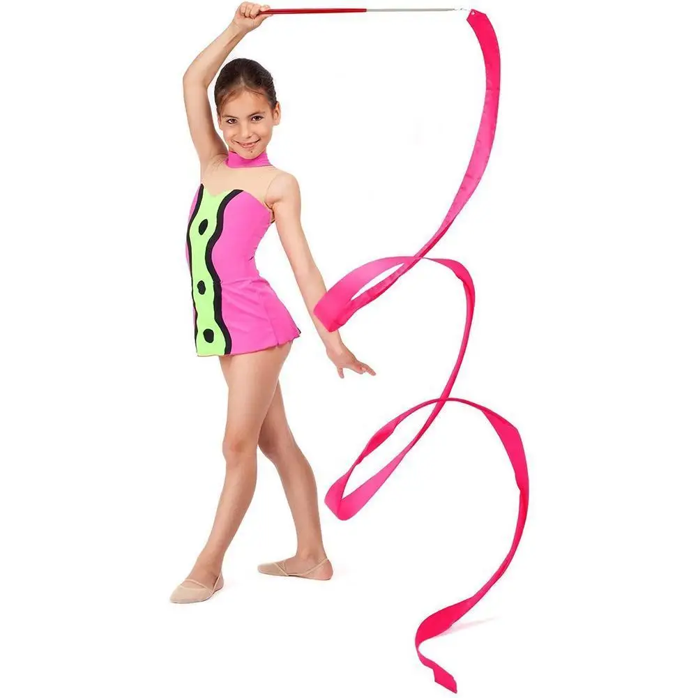 2M/4M Colorful Rythmic Gymnastics Ribbon Dance Ribbon Ballet Rhythmic Rod Gymnastic Training Art Twirling Stick Streamer Q8C9