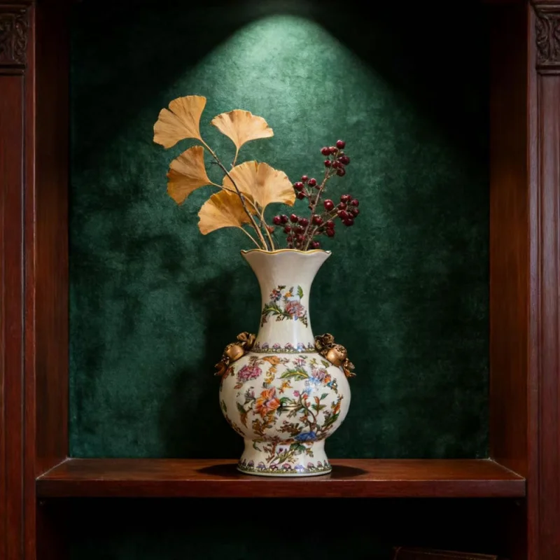 American-style ceramic vase, new Chinese-style vintage blue-and-white porcelain flower vessel, European-style living room entran