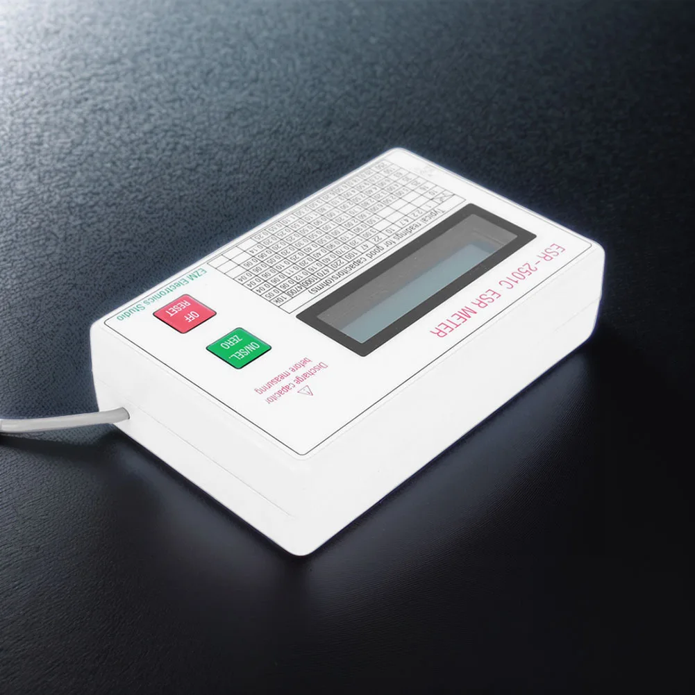 

ESR DCR Tester LCD Display ESR Meter W/ Test Leads Clip Battery Circuit Tester Electrical Testing Meter Smart Shutdown Function