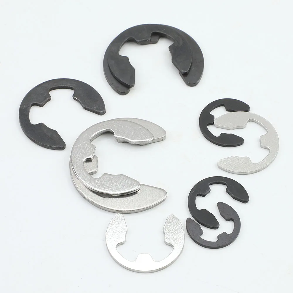 JUIDINTO 10-100pcs E Clips Retaining Ring Stainless Steel Carbon Steel 1.2mm-15mm E-Clips Washer Circlips for Car Engines