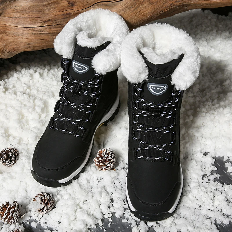 Damen Anti-Rutsch Schneestiefel, Warm und Dick mit Fleece-Futter, Geeignet für Winter-Schnee und Outdoor-Bergsteigen Skifahren – Detail 6