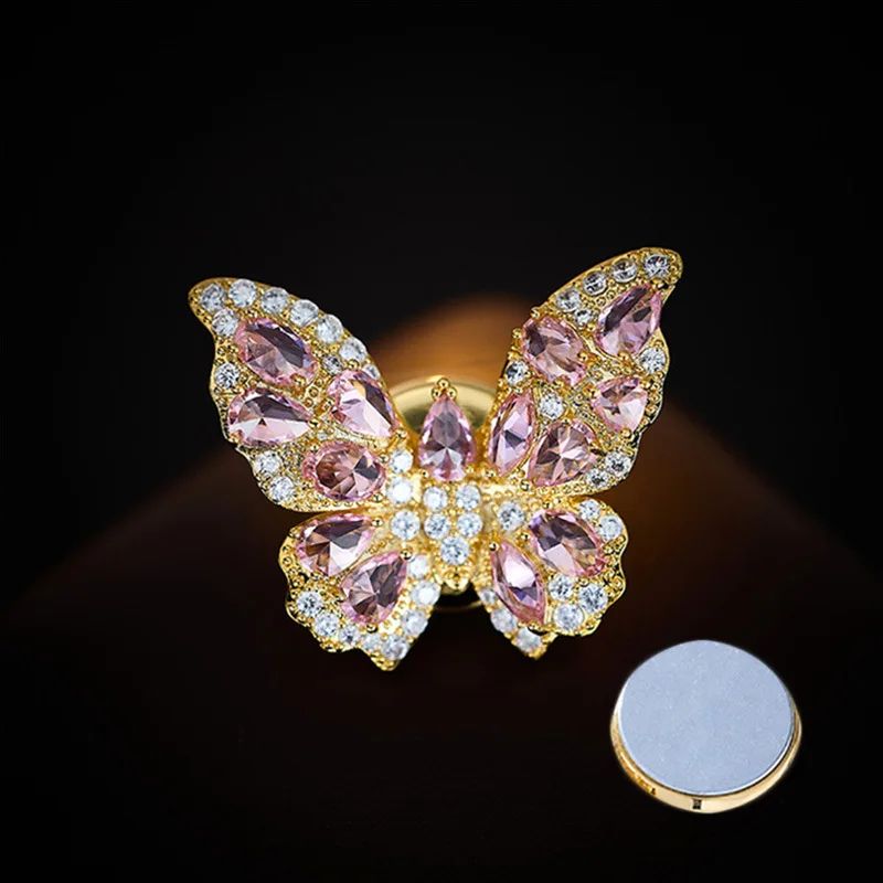 

Elegant Cubic Zirconia Magnetic Buckle Butterfly Brooch Handmade Suit Corsage Brooches Pin Wedding Engagement Party Jewelry