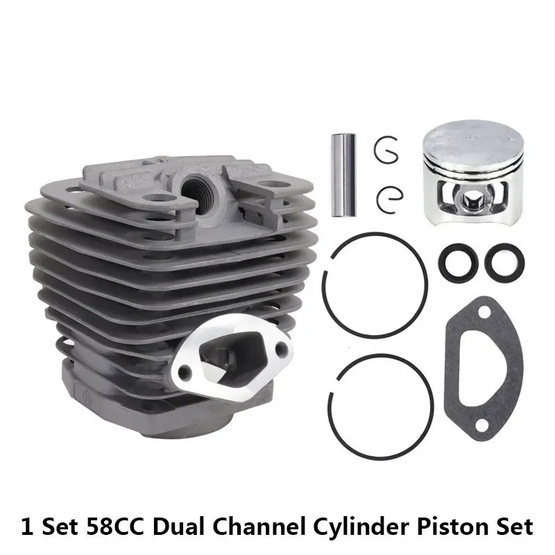 XCAN 1 Set 58CC Dual Channel Cylinder and Piston Set for Chain Saw Brush Cutter Accessories Garden Tool Parts Cylinder Piston