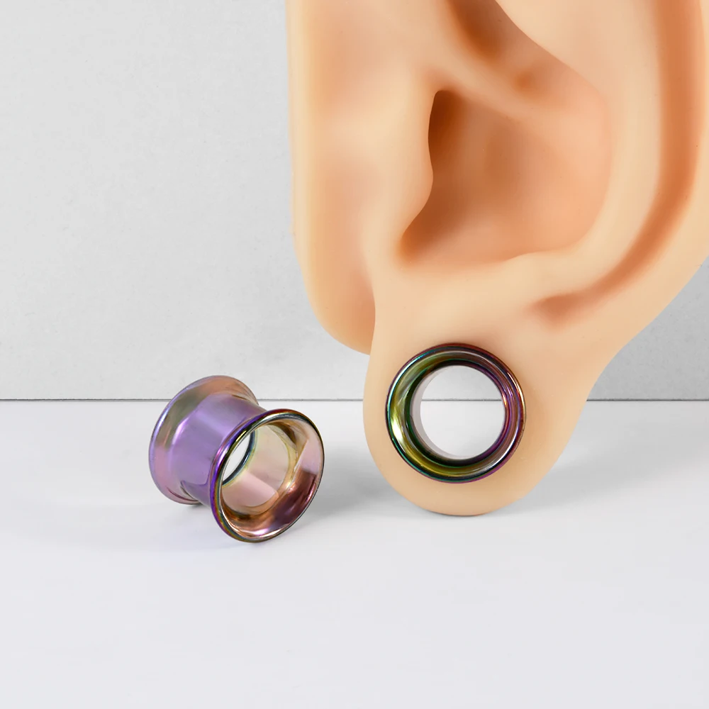 PAIR Glass Colorful Round Hollow Ear Tunnels Plugs Expander Stretcher Gauge Body Piercing Body Jewelry For Man Woman 6-25MM