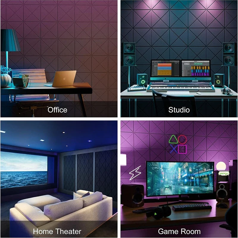 New-12Pack ألواح صوتية ذاتية اللصق، ألواح إسفنجية مقاومة للصوت مقاس 12 × 12 × 0.4 بوصة، بلاط ممتص للصوت للجدران #4