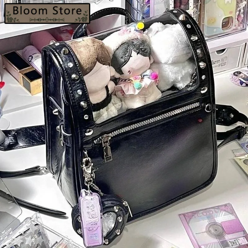 

Japanese Women Zipper Pu Backpacks Y2k Aesthetic Vintage Transparent Schoolbags Fashion Student Casual Jk Girls Ita Bags Trendy