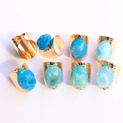 Irregular Natural Stone Geode Agate Slices Open Rings for Women Boho Resizable Ring Jewelry
