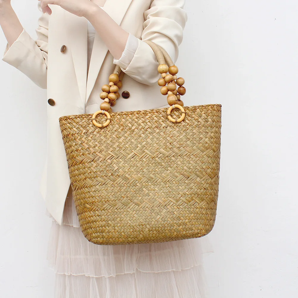 Summer Wicker Woven Rattan Bag Designer Straw Basket Bags for Women 2023 Bohemian Rope Handle Handbag Bali Travel Beach Bag Tote