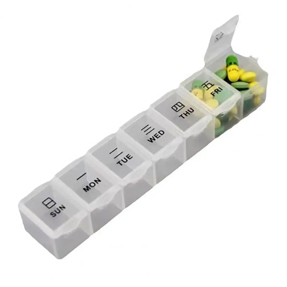 Portable Pill Box Day Print 7 Grids Transparent Lid Outdoor Travel Business Trip Pill Organizer Medicine Case Pill Holder