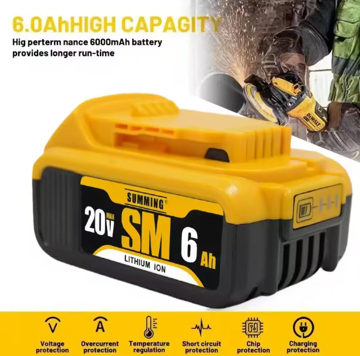 

6.0Ah 20V lithium-ion rechargeable battery can replace Dewalt power tool batterycan replace DCB206DCB205 for electric drills