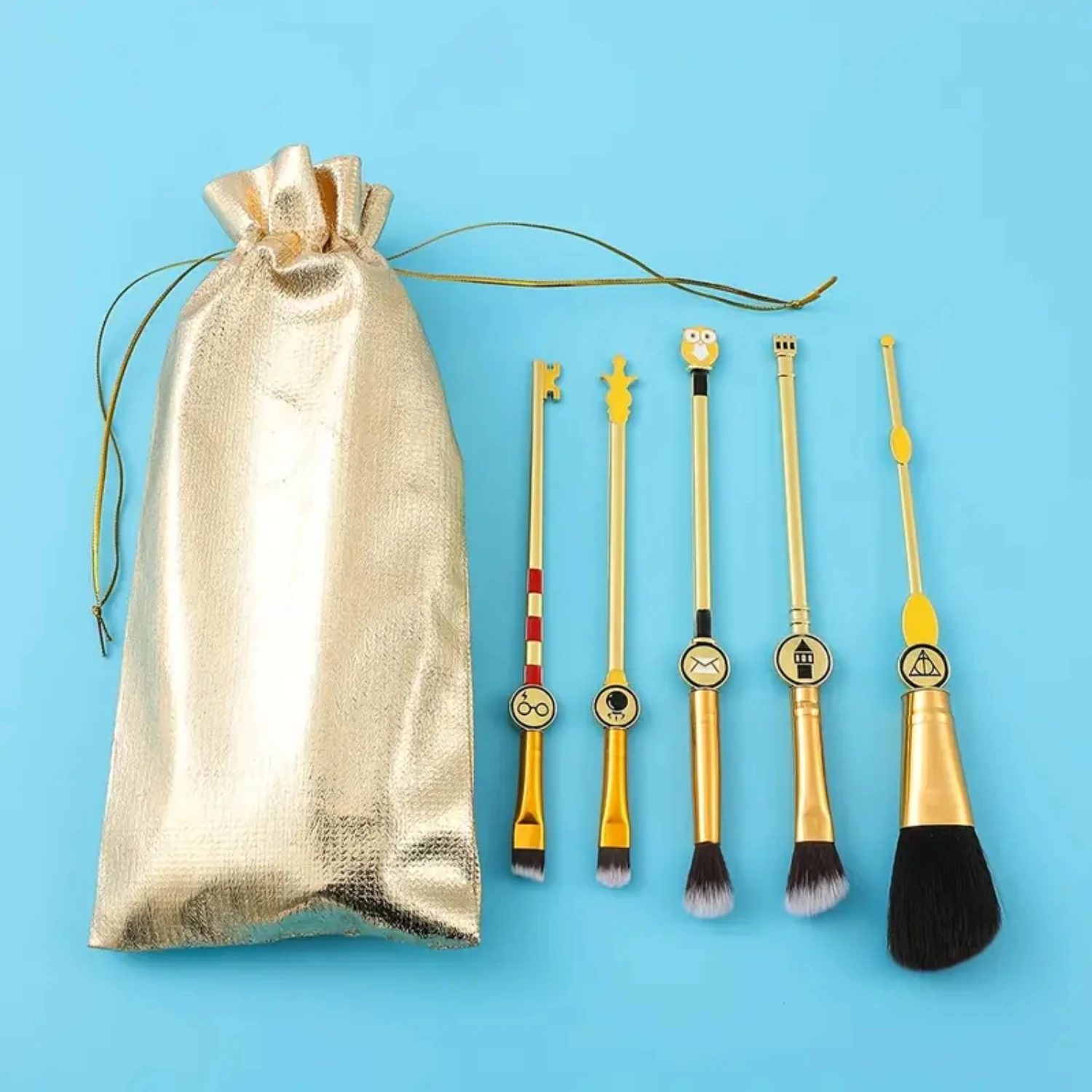 Include Golden Drawstring Bag Professional 5pcs Cosmetic Makeup Brush Set – Complete Makeup Brushes Tool Kit