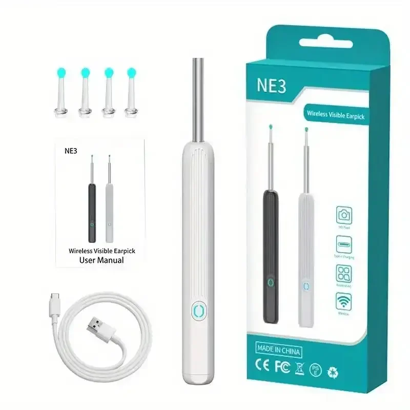 

Beauty Rechargeable LED Light Electric Ear Wax Removal HD Smart Wireless Visual Ear Pick Spoon Cleaner Kit With Camera