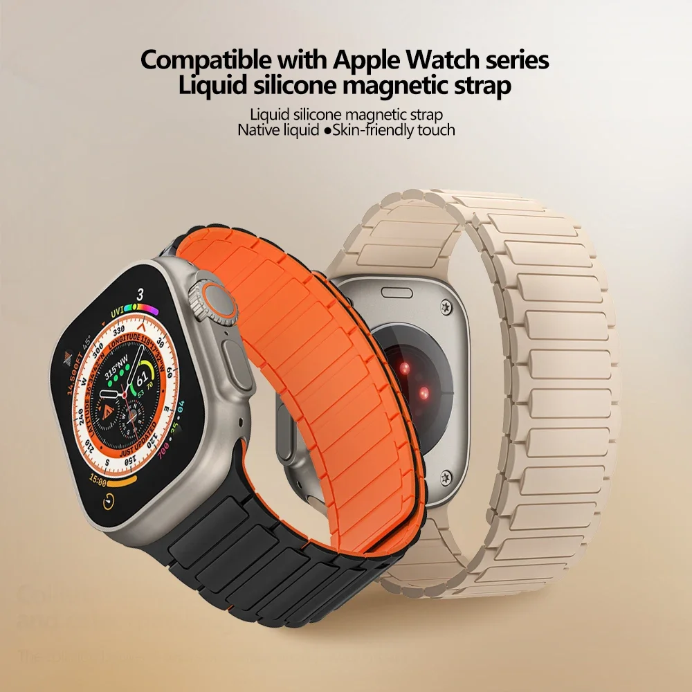 애플 워치 밴드용 마그네틱 실리콘 스트랩, 울트라 2 49mm 46mm 45mm 41mm, 아이워치 시리즈 10 9 8 7 6 SE 5 4 38 42 44mm 팔찌