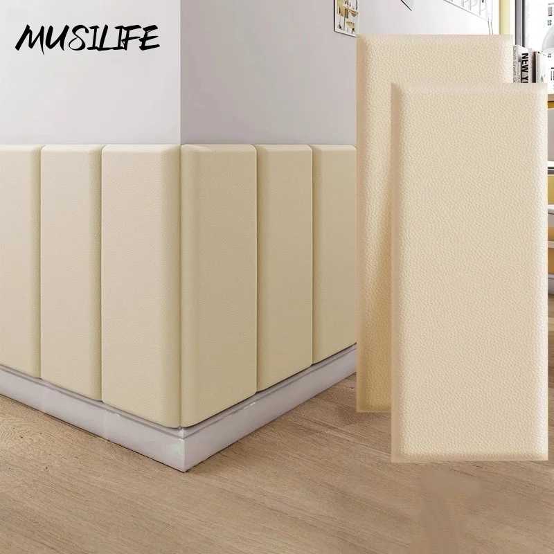 

Wall Sticker Self Adhesive Leather Soft Bag Solid Color for Kids Room Thicked Anti-collision Peel and Stick Upholstered Decor