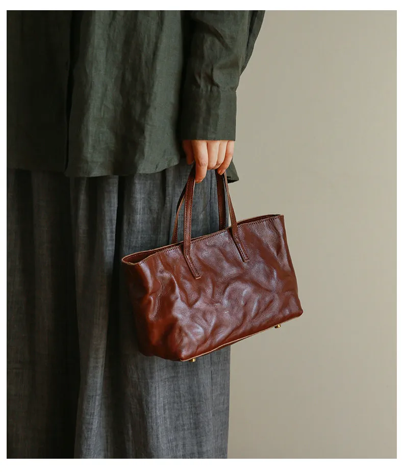 PNDME lässige, handgefertigte Vintage-Handtasche aus Rindsleder, erste Schicht, Damenhandtasche, schlicht, modisch, luxuriös, aus echtem Leder, Damen-Umhängetasche. – Detail 1