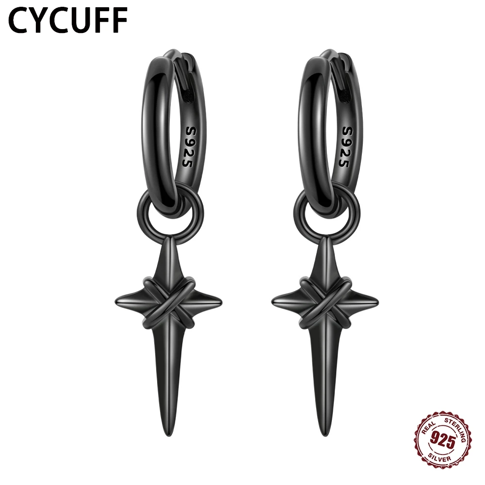

CYCUFF 2025 New 925 Sterling Silver Dark Cross Astral Hoop Earrings Charm Simple Fine Earring Party for Women Jewelry Girl Gift