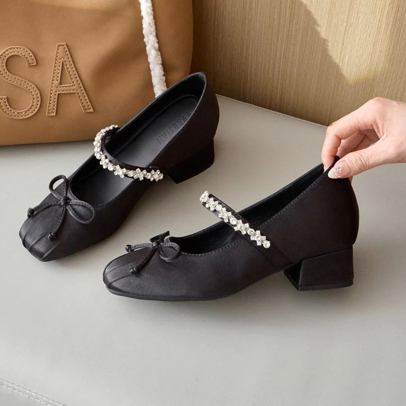 

Crystal Bow Women Heeled Shoes Luxury New Loafers Fashion Summer Sandals Elegant 2025 Casual Party Shoes Woman Pumps Zapatos