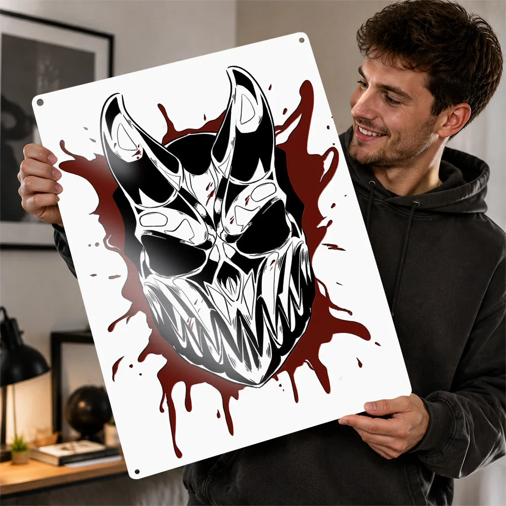 Slaughter To Prevail Demon Mask Textured Metal Poster Graphic Wall Art For Bedroom Personalized Aluminum Sign Rock Fan Gift Idea